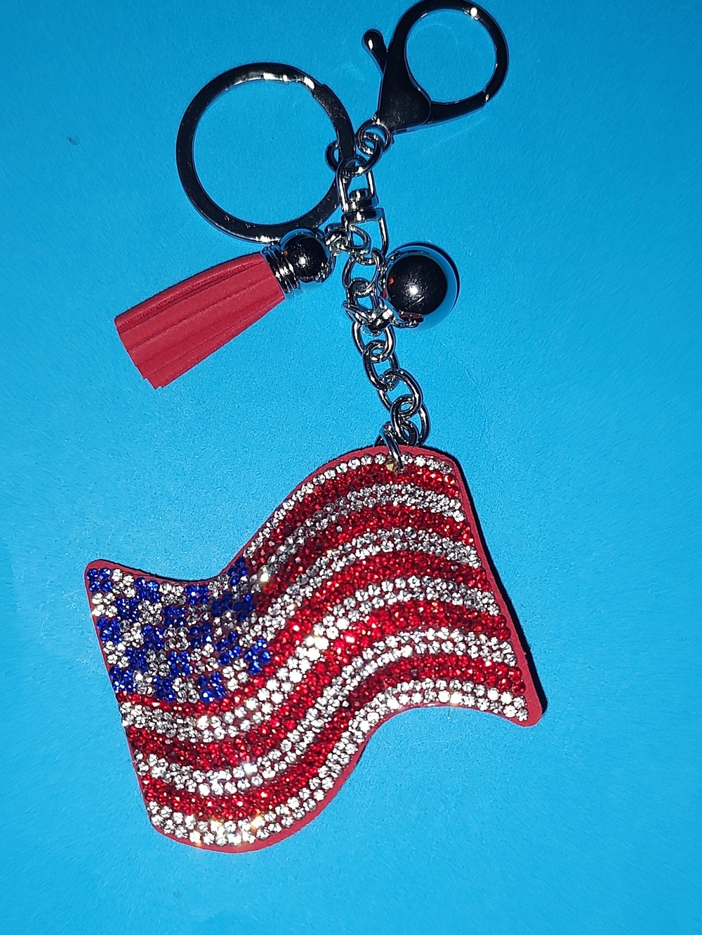 New! Rhinestone American Flag Keychain - - Picture 1 of 3